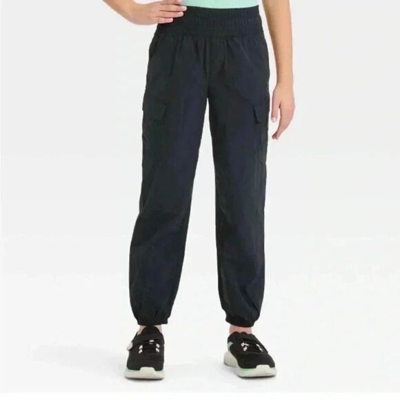 All In Motion Woven Cargo Pants Girl’s Size Small 14 Black - Picture 1 of 4